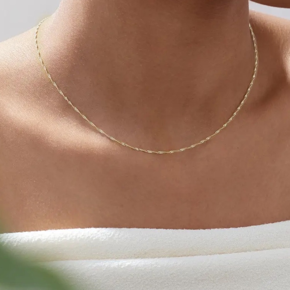 Solid 14k Gold Twist Chain Necklace
